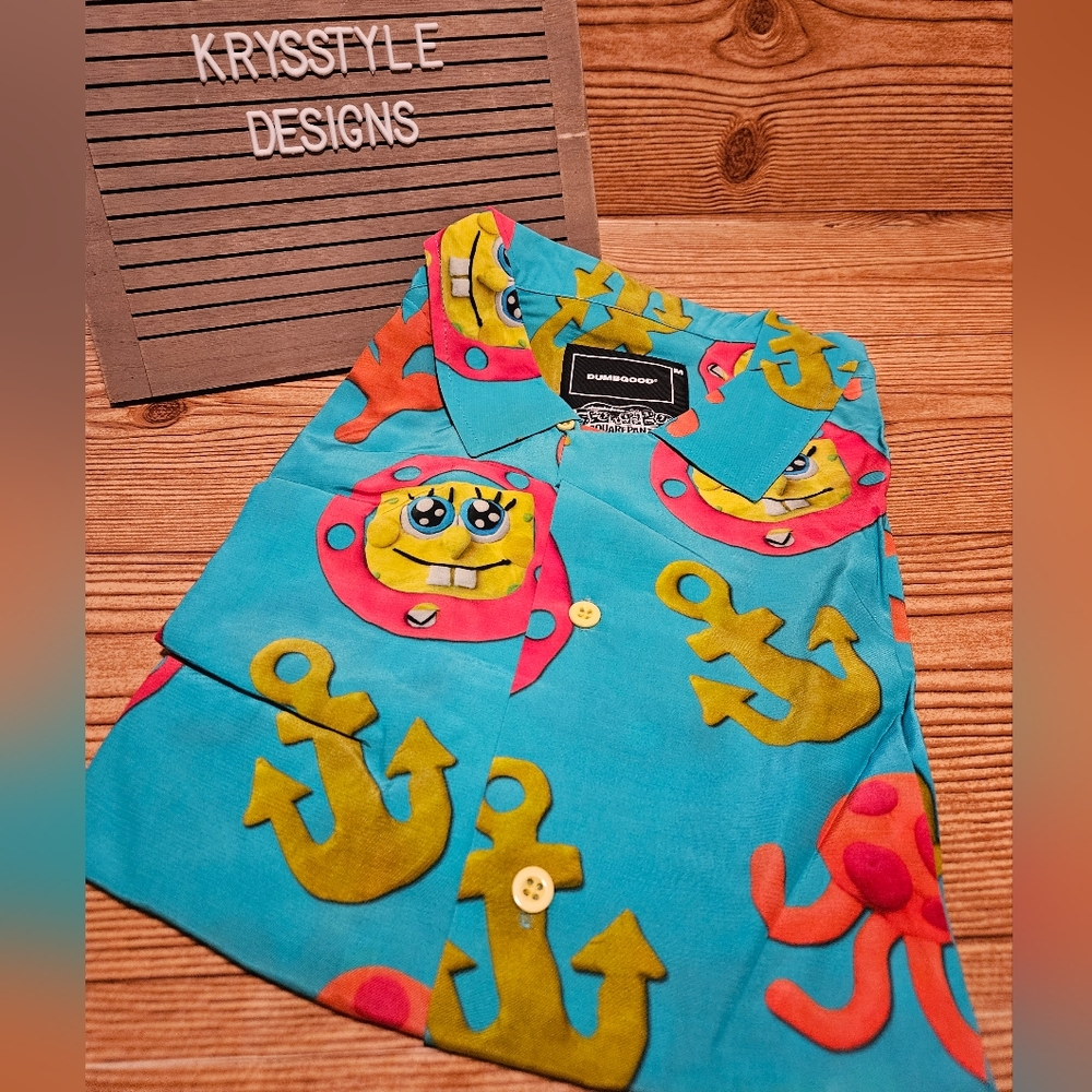 Sponge Bob Square Pants Aloha Shirt Size Medium Button Up